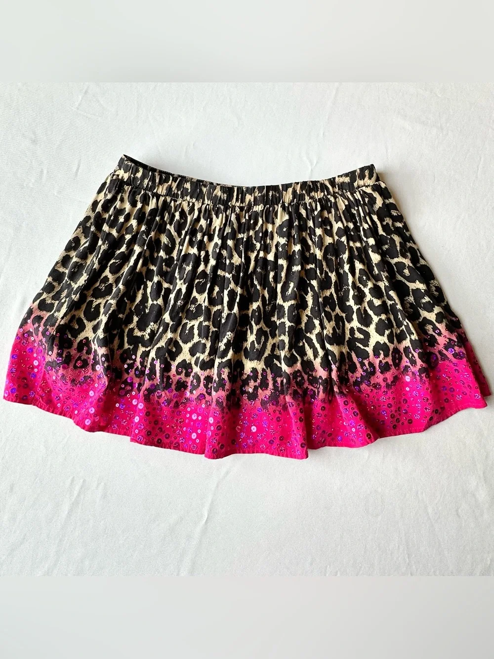 Justice Girls Skort Short Leopard Print Hot Pink Sparkly Ombre Skirt Size 18